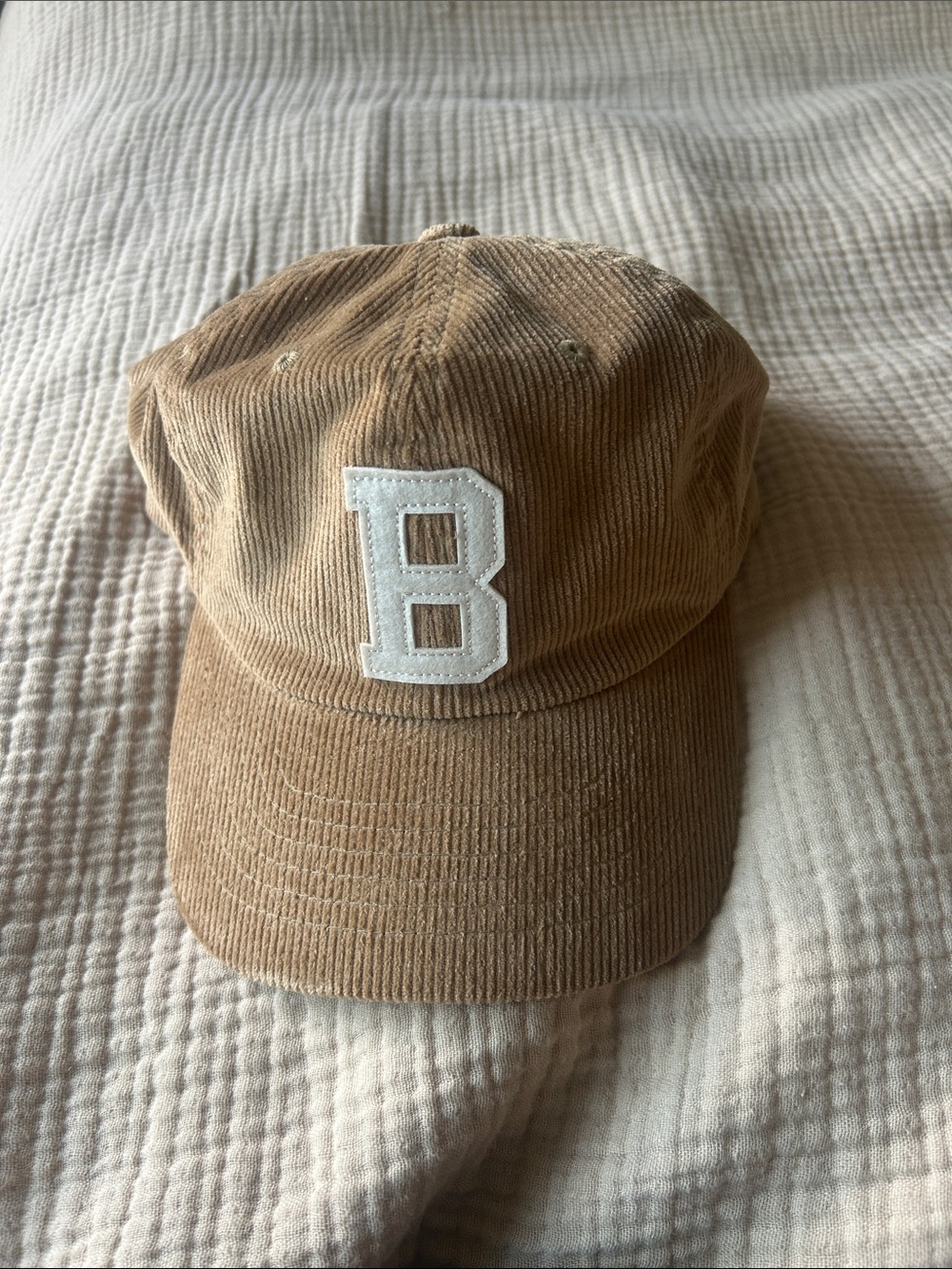Brixton Corduroy Baseball Cap with White 'B' Patch - Tan